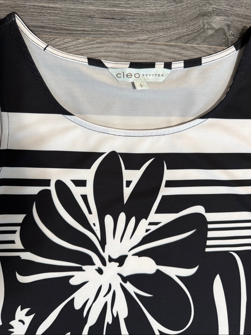cleo Black & White Floral Striped Tunic top